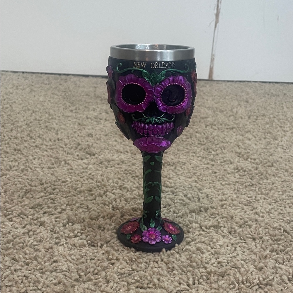 Purple Skull Goblet with Floral Design
